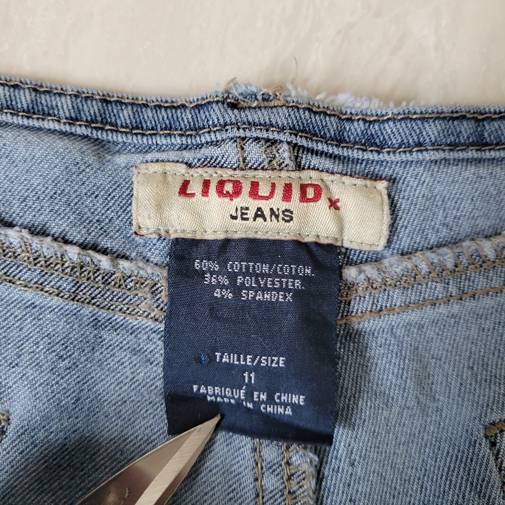 Y2K LIQUID JEANS capri length stretch denim with silver studs and fraying - Picture 7 of 14